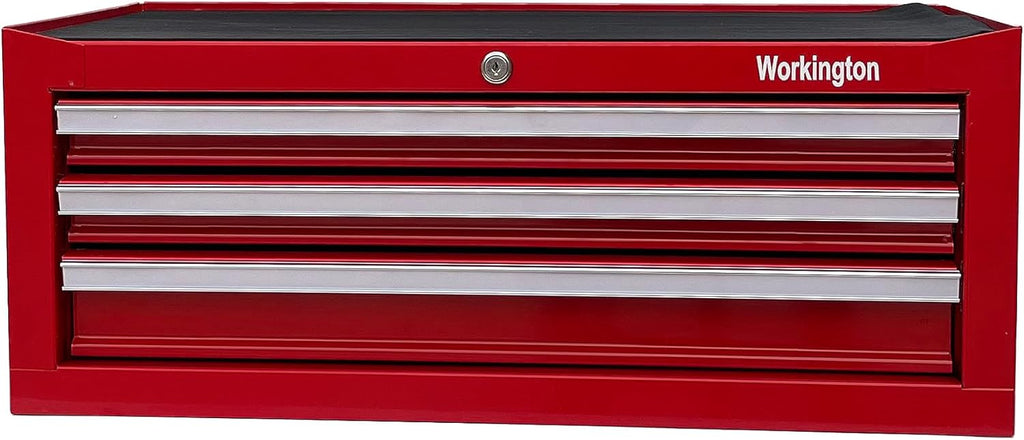 Workington Industrial 3 Drawers Portable Metal Intermediate Box, 26' Middle Tool Chest Cabinet with Ball Bearing Drawer Slides, Steel Tool Storage Box Organizer 4009 Red