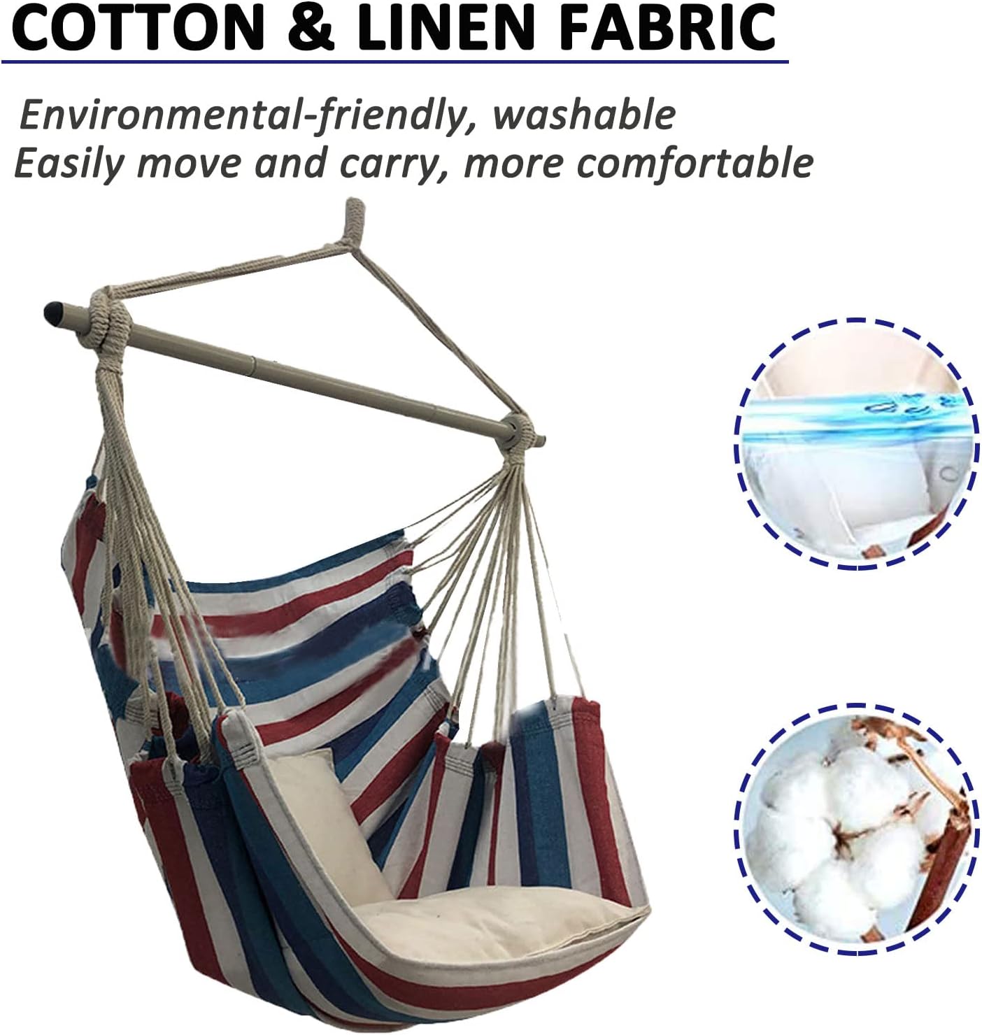 SRHWBF Hanging Rope Hammock with 2 Pillows Chair Swing Seat Cotton Canvas Hanging Chairs for Bedrooms Porch Chair Outdoor (S5)
