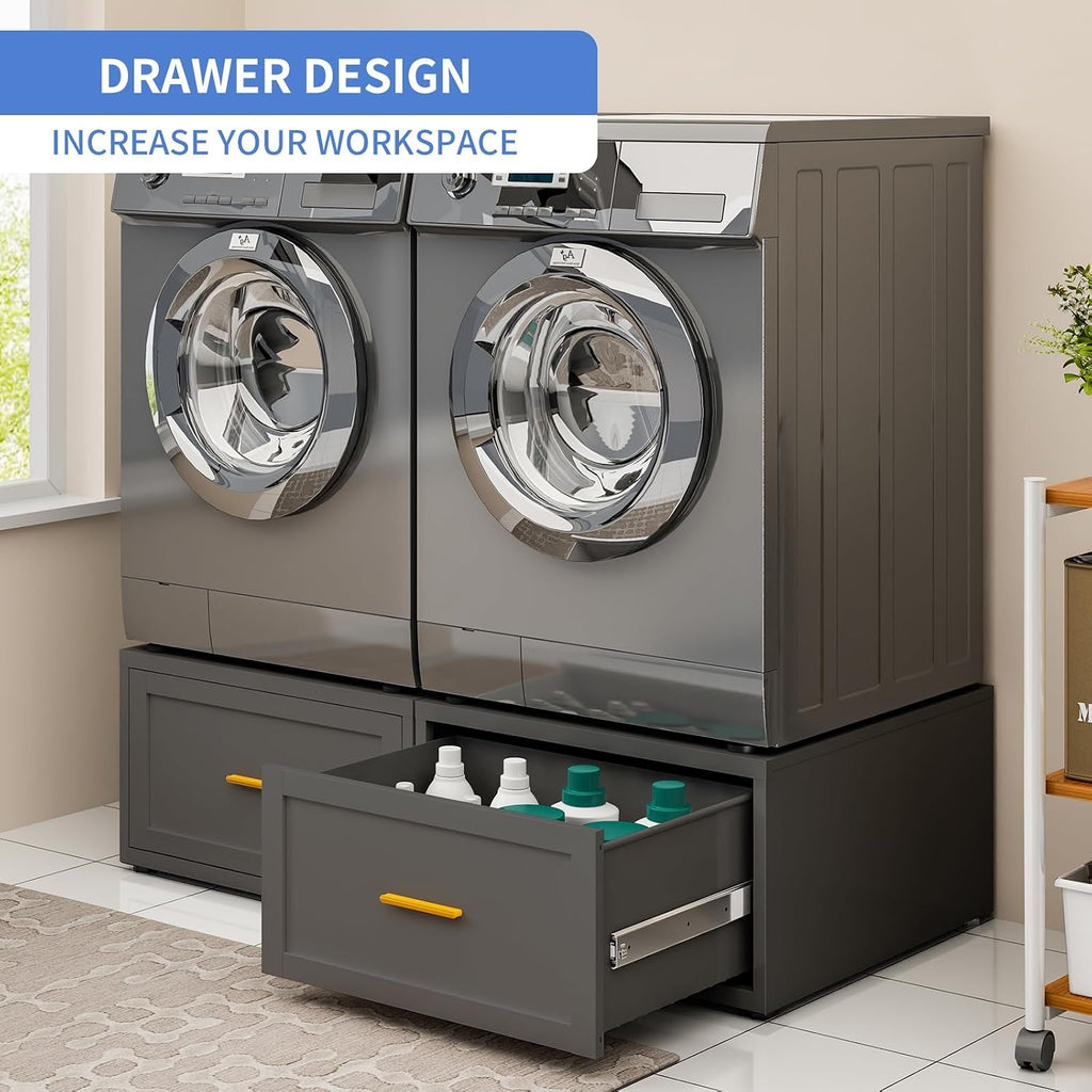 2 Pack Metal Washer and Dryer Pedestals, 28' W Heavy Duty Washer Dryer Pedestal, 16' H Washer Pedestal with Drawer, 440LBS Universal Laundry Pedestal for Washer and Dryer (2pack-Black)