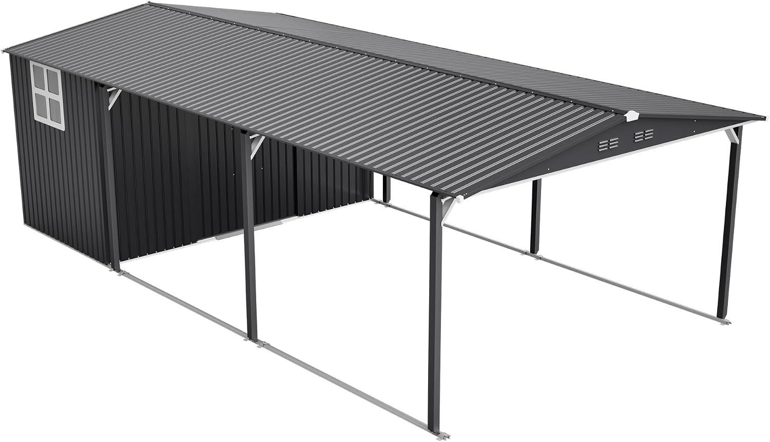 KEIKI 12x23 FT Heavy Duty Metal Carport with Storage Shed, Steel Garage Shelter with Sliding Door, Waterproof Sloped Roof, UV Protection Panels, Outdoor Car Canopy for Car, Boat, Tractor