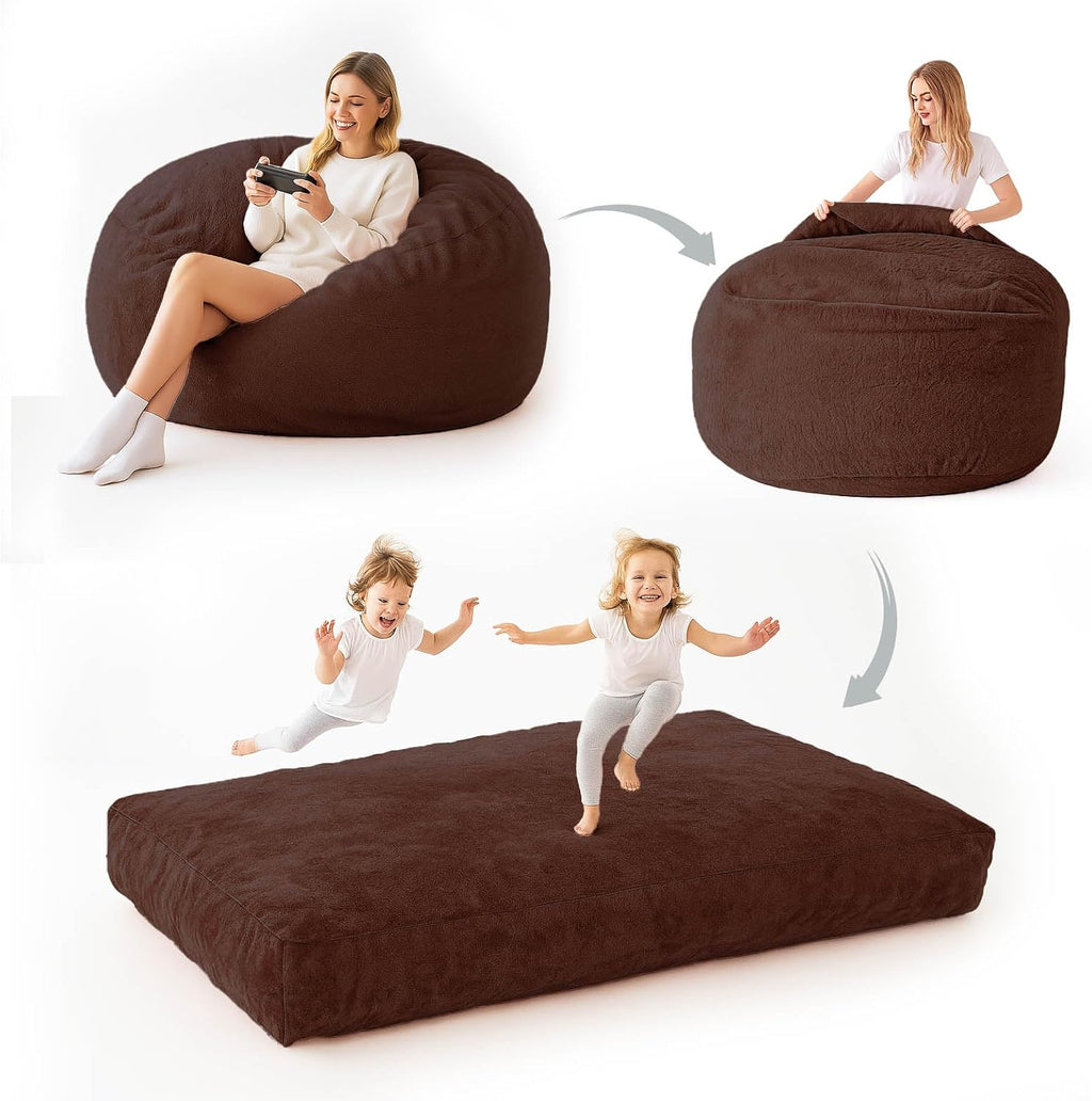 Adult bean bag chair bed, bean bag sofa with filling, memory foam, comfortable floor sofa bed, boneless floor chair, suitable for living room bedroom dormitory balcony lounge (Coffee Color, Chair Bed)