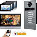 Wired Video Apartment Intercom System,6/12/18/24 Units 7 Inch Monitor 1080P Doorbell Intelligent Doorphone Kit with Motion Detection,Anti-Tamper Alarm,3 in 1 Unlock for Flat House,Tuya (6 Monitor)