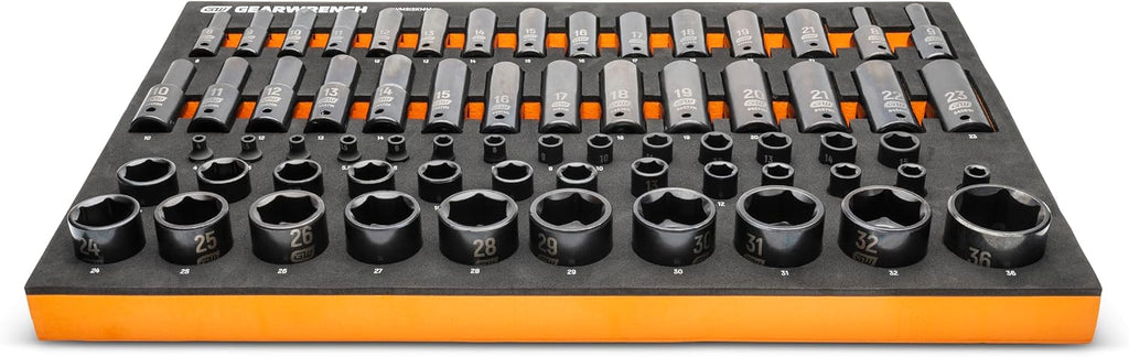 GEARWRENCH 66 Piece 1/4', 3/8', 1/2' Drive 6 Point Metric Impact Socket Set in Foam Storage Tray - GWMSISKMM