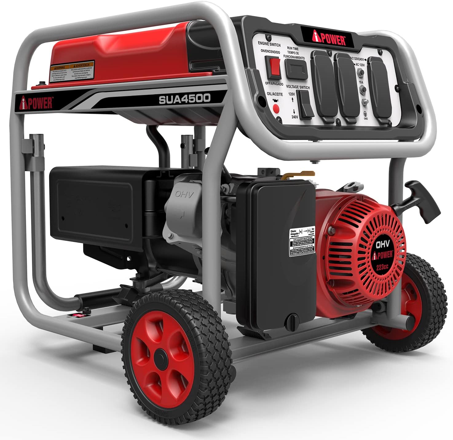 A-iPower SUA4500 4500 Watt Portable Generator Gas Powered Wheel Kit Included, EPA/CARB complied