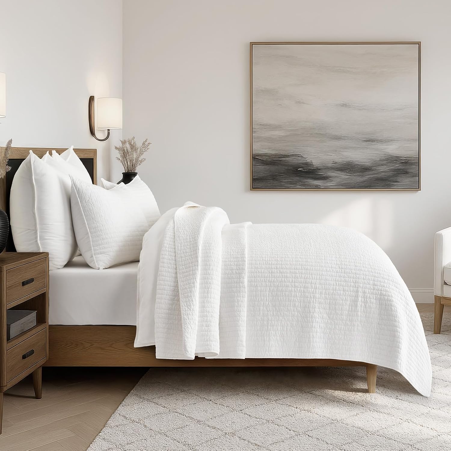 EVERGRACEHOME Cross Stitch Pre-Washed Cotton Quilt Bedding Set King Size, Oversized 3 Pieces Lightweight Bedspread Coverlet for All Season, with 2 Matching Shams, Bright White,108'x96'