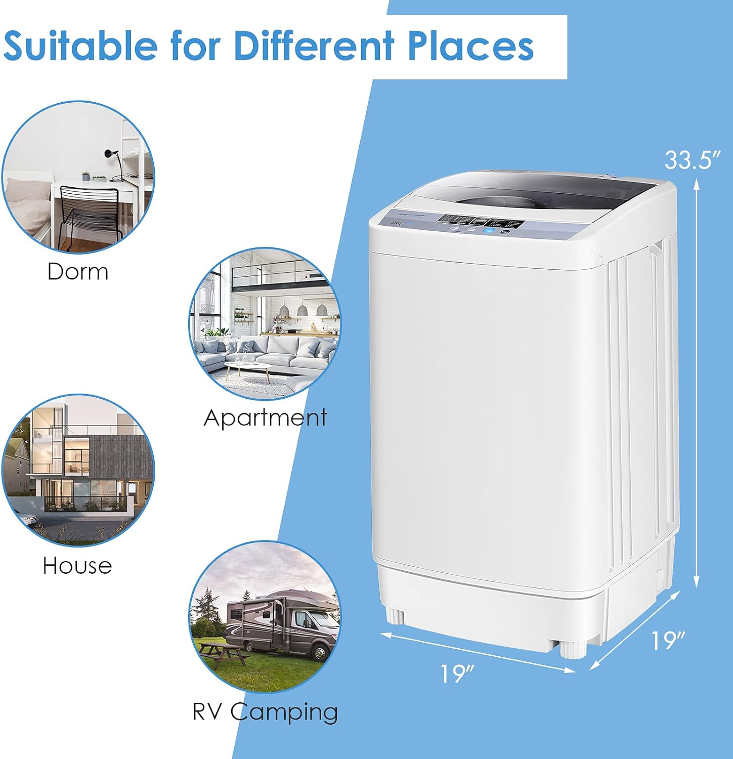 Giantex Washing Machine Portable Compact 12lbs Capacity Full-Automatic W/Drain Pump,10 programs 8 Water Level 1.34 Cu.ft Cloth Washer and Spinner