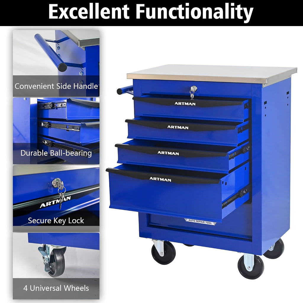 Campfun Tool Cart on Wheels 5 Drawers Rolling Tool Chest Workbench, Metal Tool Cabinet with Extra 7 Tool Storage Boxes, Tool Chest Combo Portable Mechanic Tool Cart for Garage Workshop Warehouse