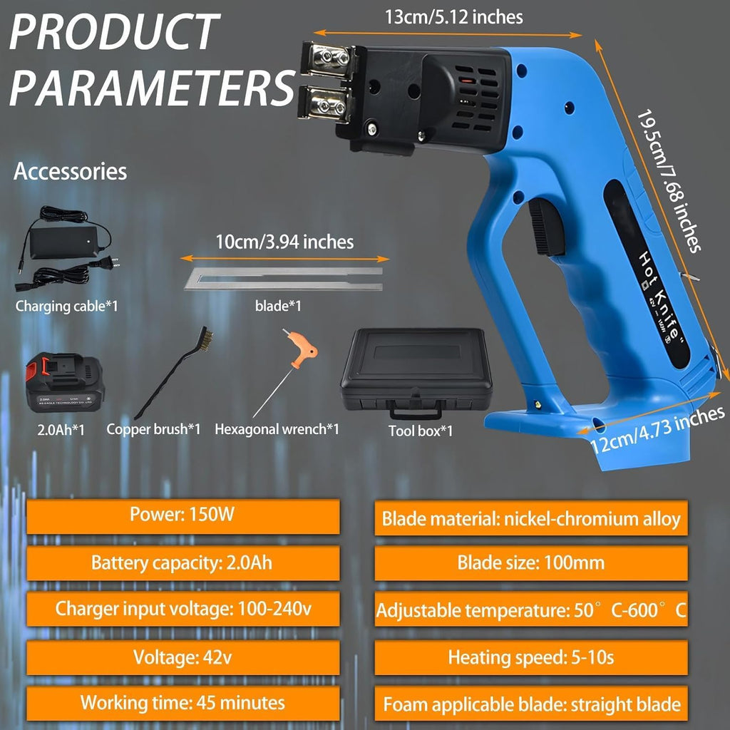 Cordless Hot Wire Foam Cutter & Hot Knife Electric Combo Kit - 150W Air-Cooled Styrofoam Cutting Tool for EPE, XPS, KT Board, Sponge (Blue)