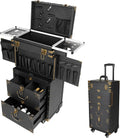 Beauty Salon Luggage on Wheels, 31.7 Inch Retro Travel Rolling Makeup Train Case with Makeup Hairdressing Tools Storage Nail Organizer Tool Box with 2 Password Locks for Manicure/Hairstylist
