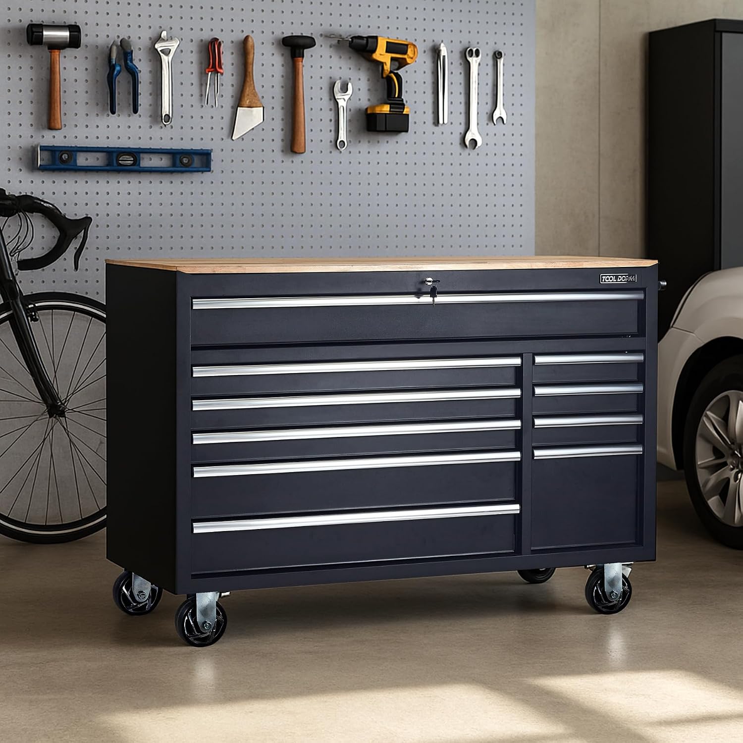 Tool Chest Cabinet, Large Capacity Metal Tool Box with Wheels and Cylinder Locking, Roll Around Storage Organizer Tool Cart for Garage, Redtool cabinets on Wheels (Black, 6-Drawer)