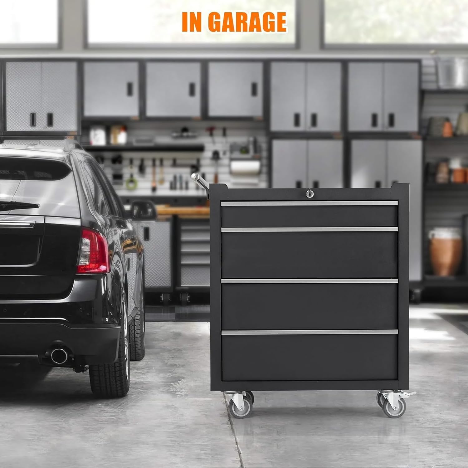 4-Drawer Rolling Tool Chest with Wheels - Lockable Storage Cabinet | Sliding Drawers & Protective Liner, Heavy-Duty Design Mobile Tool Cart for Garage, Workshop, Warehouse Organization,Black