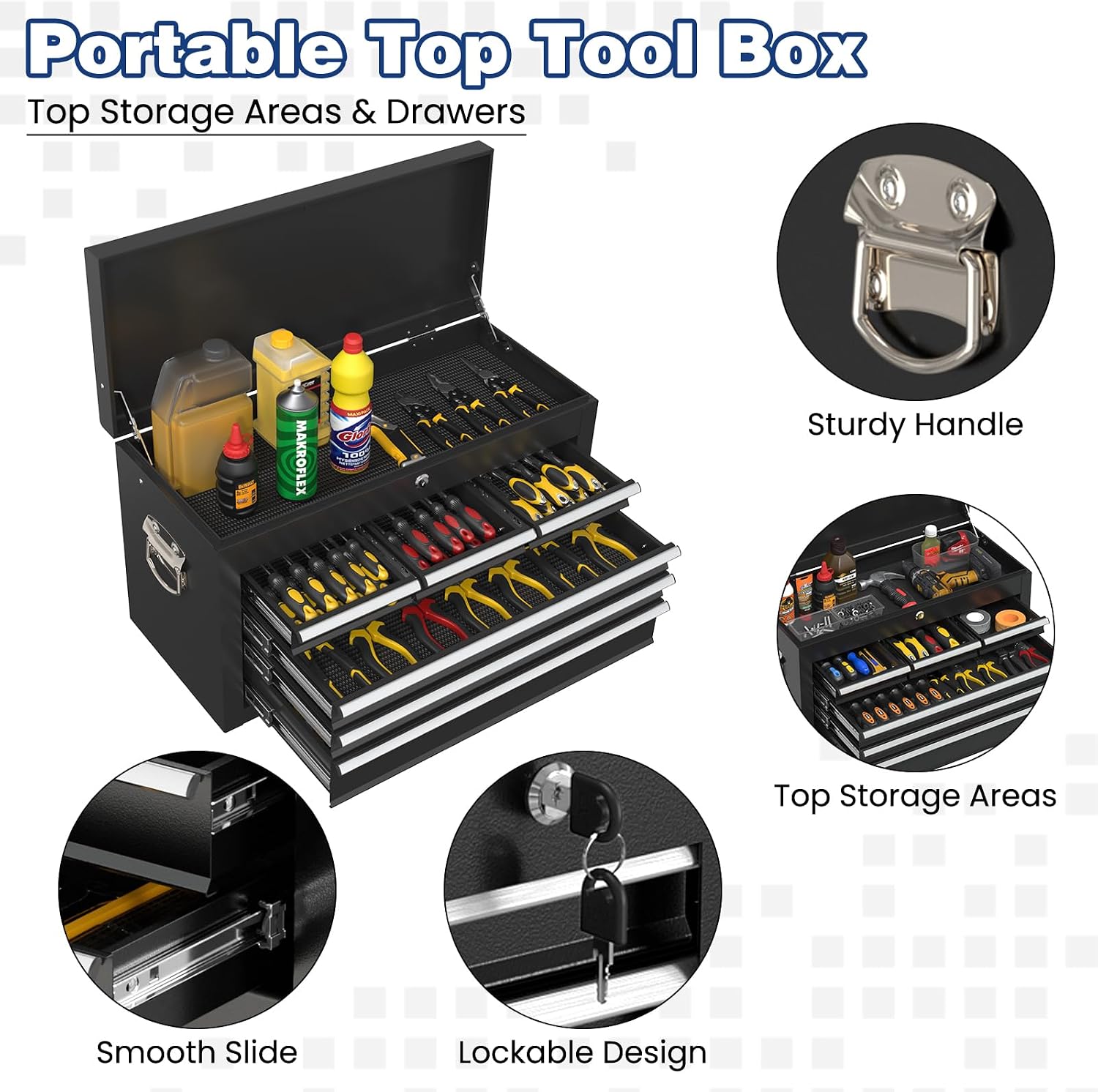 Rolling Tool Box with Wheels, 8-Drawer High Capacity Tool Chest with Wheels, Removable Storage Toolbox with Lock for Garage, Workshop (Black)