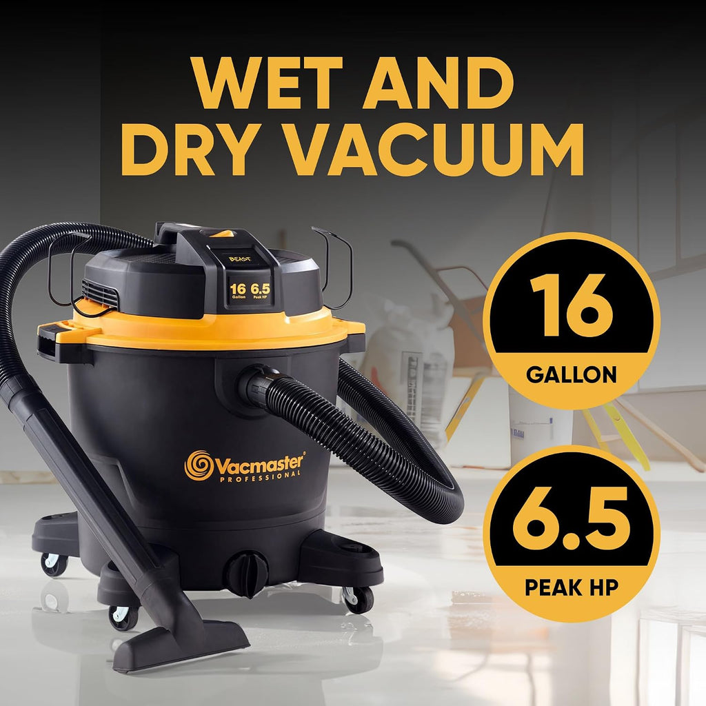 Vacmaster Professional - Wet/Dry Vac, 16 Gallon, Beast Series, 6.5 HP 2-1/2' Hose (VJH1612PF0201), Black
