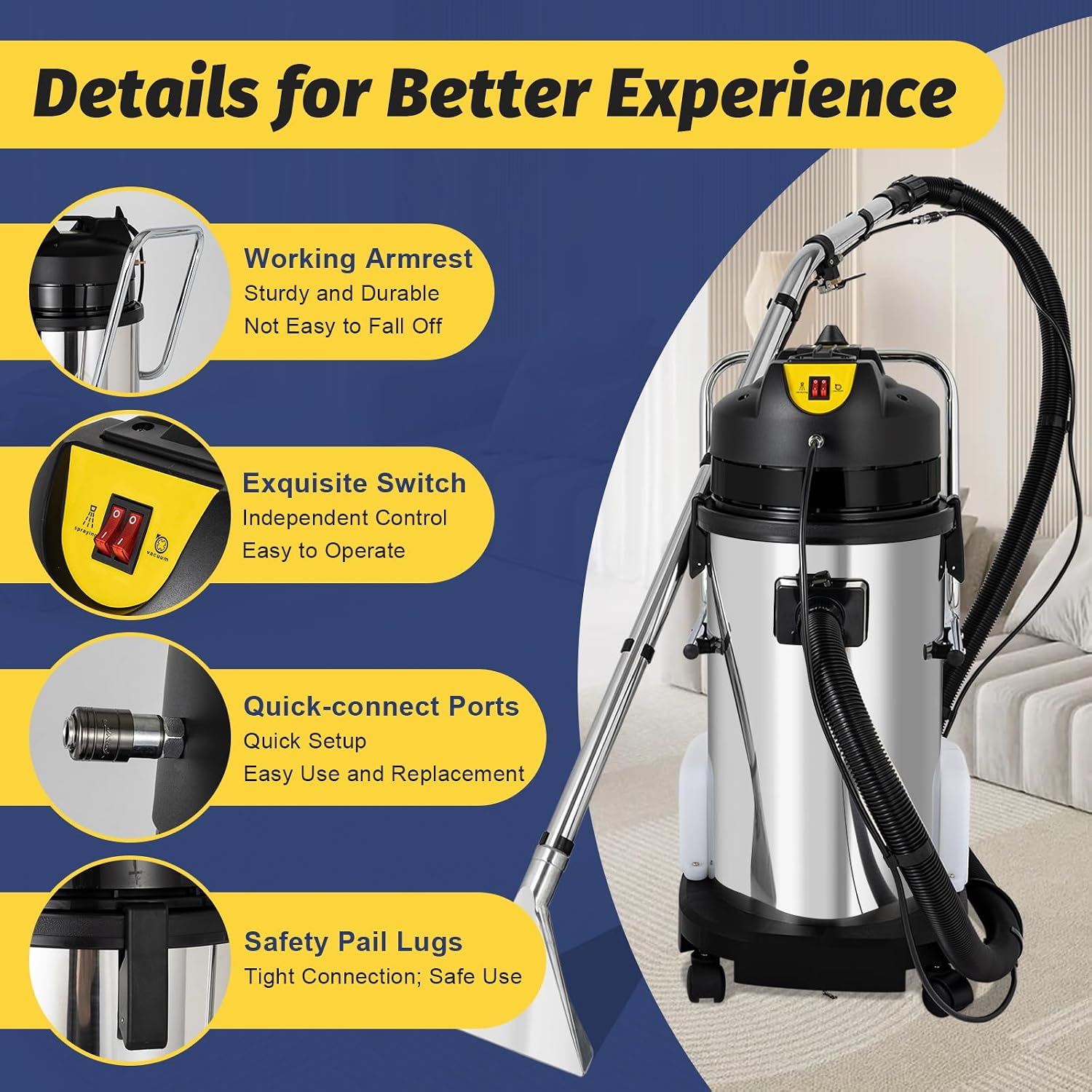 40L/11Gal Commercial Carpet Cleaner, Professional 3 in 1 Multi-Purpose Wet Dry Extractor Vacuum Washing Machine, 1034W Powerful Upholstery Cleaner Machine for Carpet Sofa Curtain