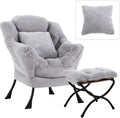 Lazy Chair with Ottoman, Large White Gray Lounge Accent Chair with Ottoman and FA Throw Pillow, Comfy Plush Reading Chair for Living Room Bedroom Dorm Room Office Apartment Relaxing Use
