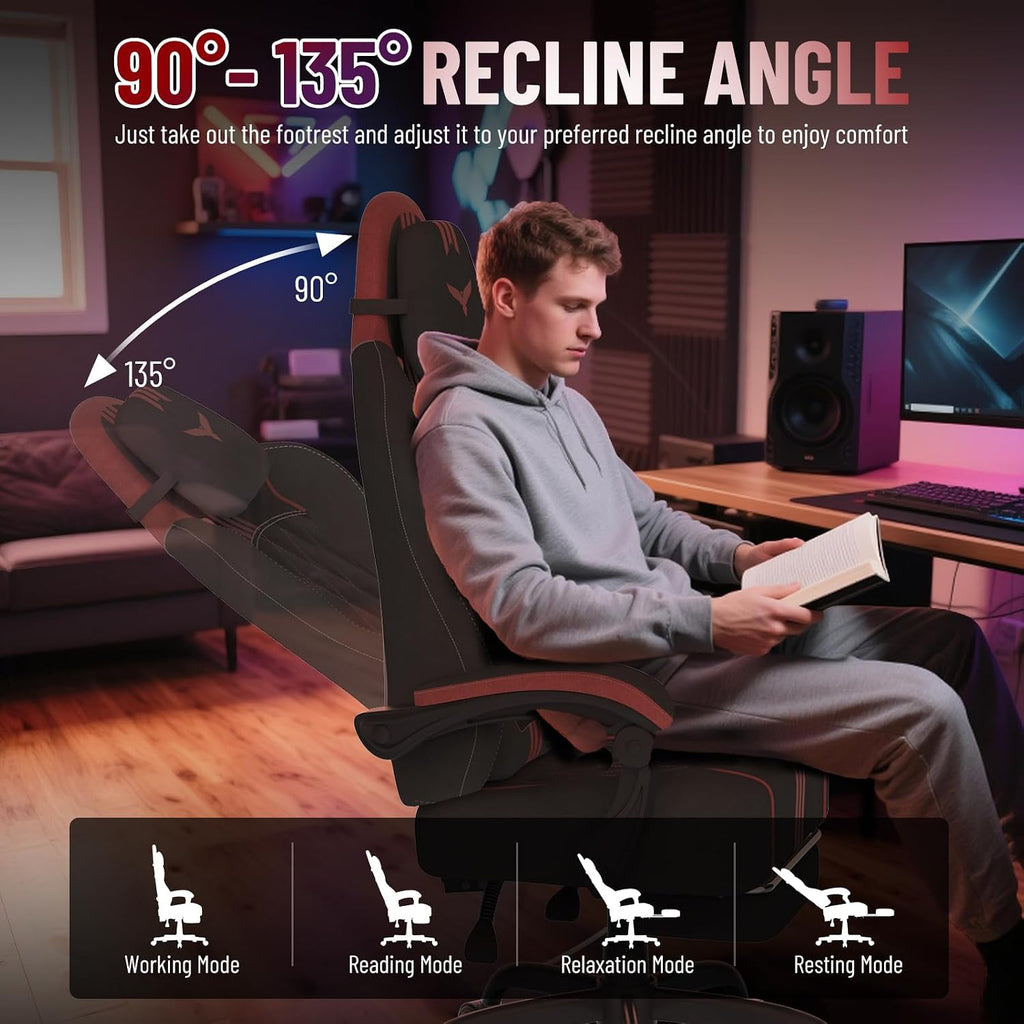 Soontrans Velvet Video Game Chair with Pocket Spring Cushion, Wide Seat 20',Adjustable Headrest, Lumbar Pillow, Footrest & Reclining Backrest, Luxury Ergonomic Desk Chair for Adults & Teens