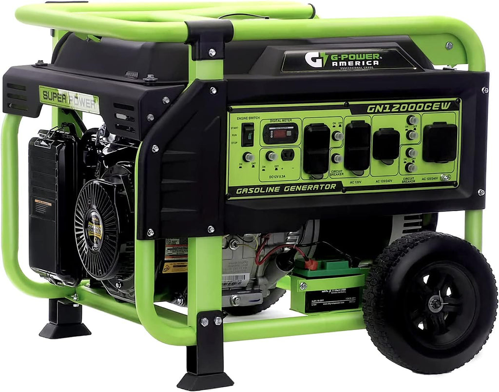 Green-Power America 12000 Watt Gasoline Powered Portable Generator, Recoil/Electric Start, 12V-8.3A Charging Outlets, Home Back Up & RV Ready, 49 State Approved