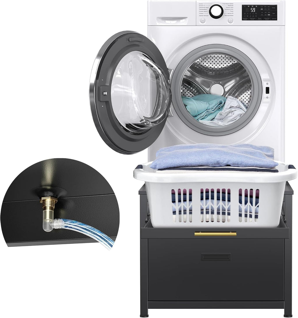 GDLF Washer Dryer Pedestal, 24.1' Laundry Pedestal for Compact Washing Machine, Washer and Dryer Stand with Shelf and Base Storage