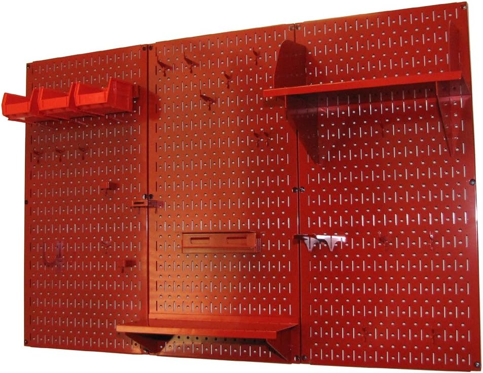 Wall Control Pegboard Organizer 4 ft. Metal Pegboard Standard Tool Storage Kit with Red Toolboard and Red Accessories