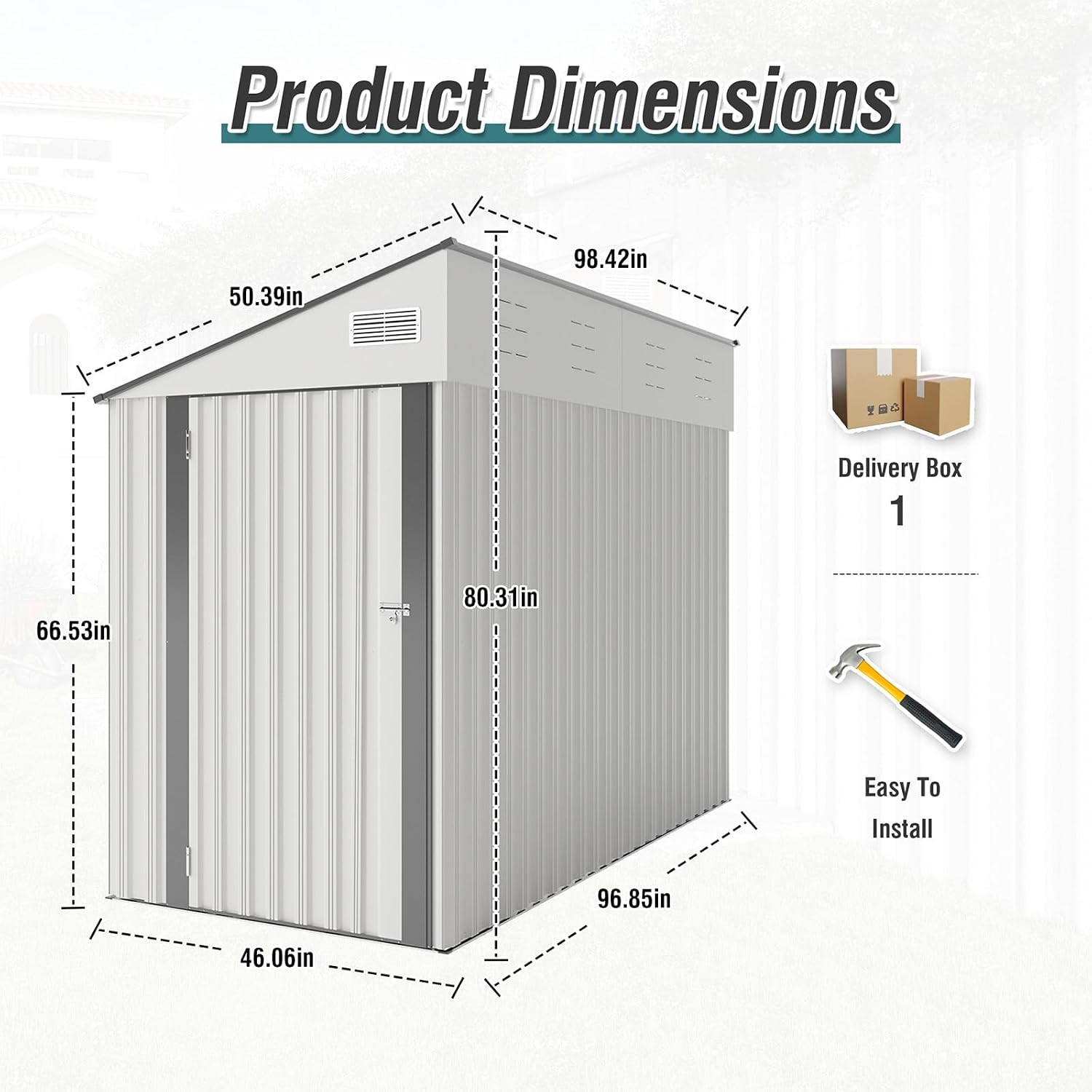 8 X 4 Ft Outdoor Storage Shed, Metal Garden Tool Shed with Lockable Door, Outdoor Door Storage Cabinet for Patio, Garage, Poolside, Bikes, and Garden (White)
