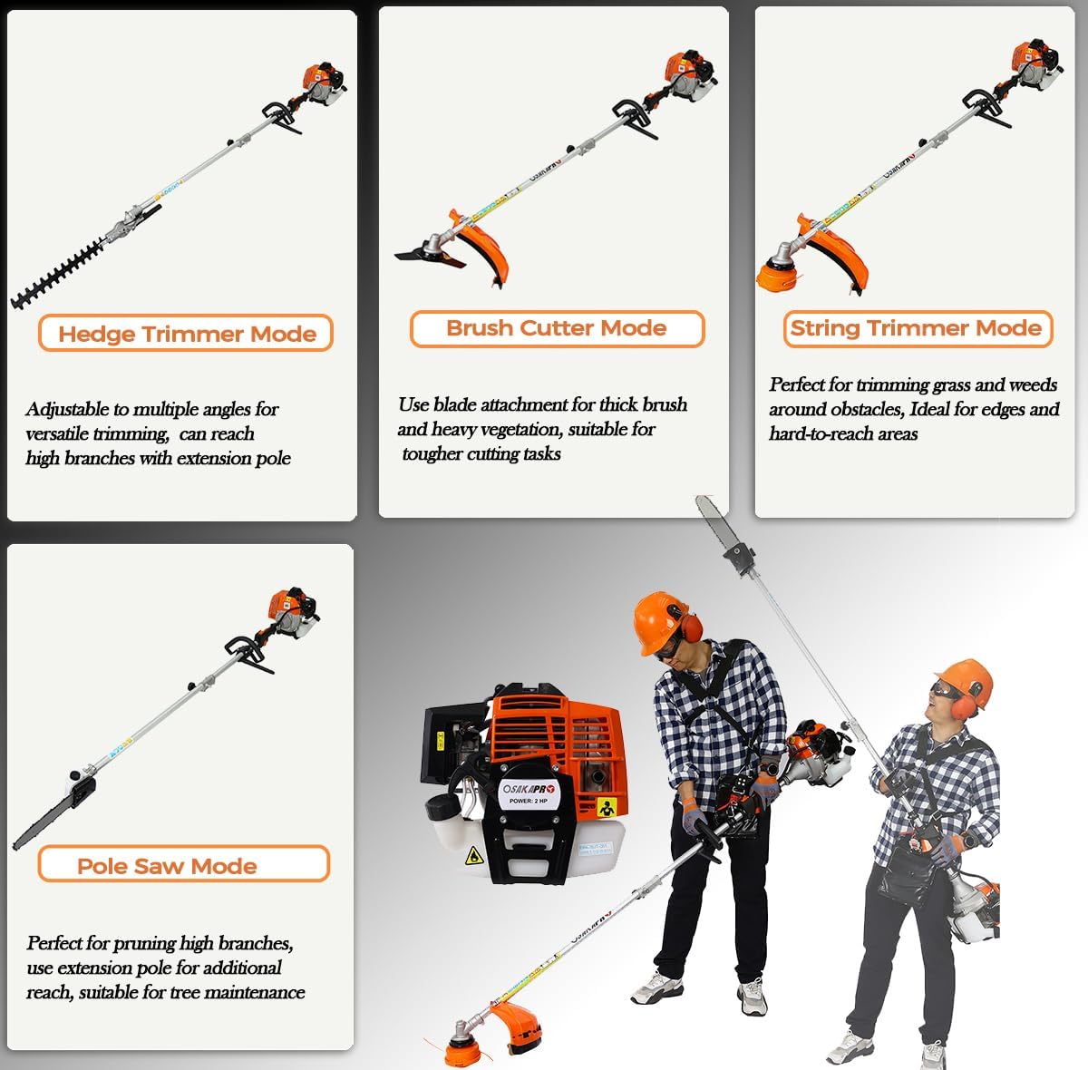 56cc 2-Cycle Gas Multi-Trimmer | 5-in-1 String Trimmer w/Rotatable 40' Pole Saw, Weed Eater Weed Wacker, Brush Cutter & Hedge Trimmer Gas for Lawn, Yard, Garden Care, All-in-one Garden Tool
