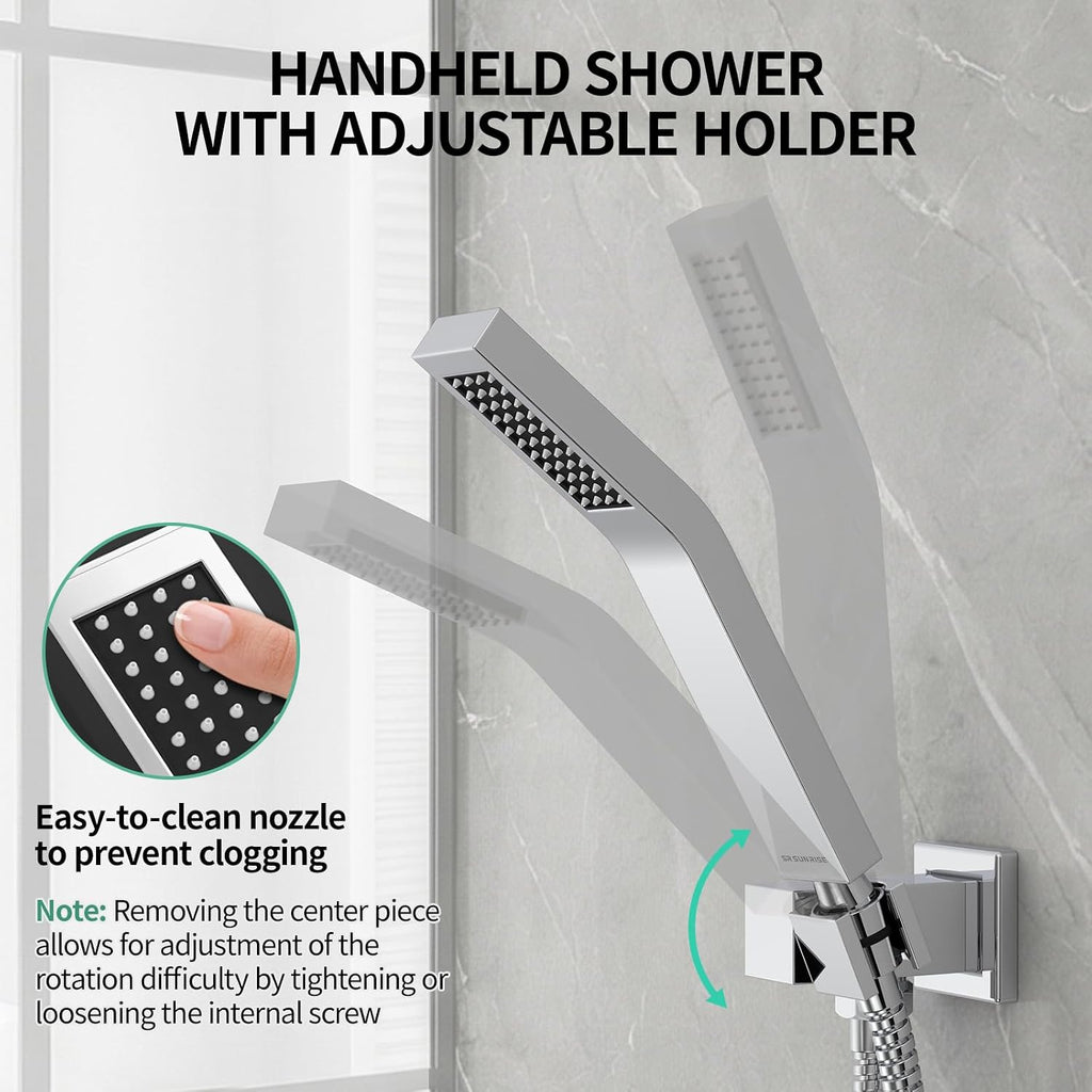 SR SUN RISE 12 Inch Ceiling Mounted Shower System Rain Mixer Combo Set Rainfall Shower Head System Faucet Trim Repair Kits Polished Chrome Rough-in Valve Body and Trim Included