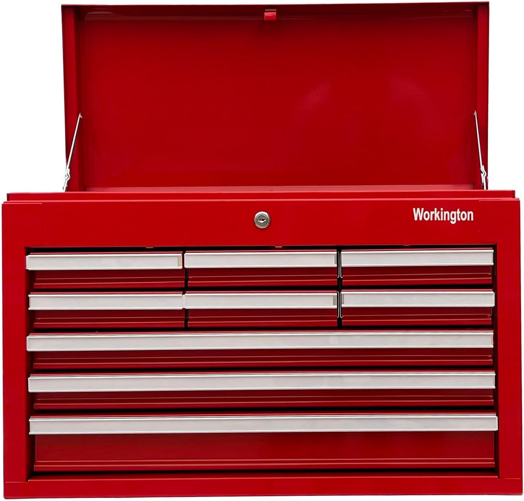 Workington Professional Industrial Portable Metal Tool Chest with 9 Drawers, 26' 9-Drawer Tool Chest Cabinet with Ball Bearing Drawer Slides, Steel Tool Storage Box Organizer 4016 Red