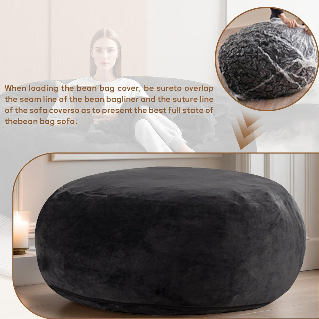 5FT,Big Bean Bag Chairs for Adults，Bag with Filler Included，Comfortable and Soft Plush ，Memory Foam Bean Bag,Oversized Bean Bag,Read Chair Suitable for Living Room and Bedroom (Black, 5 Foot)