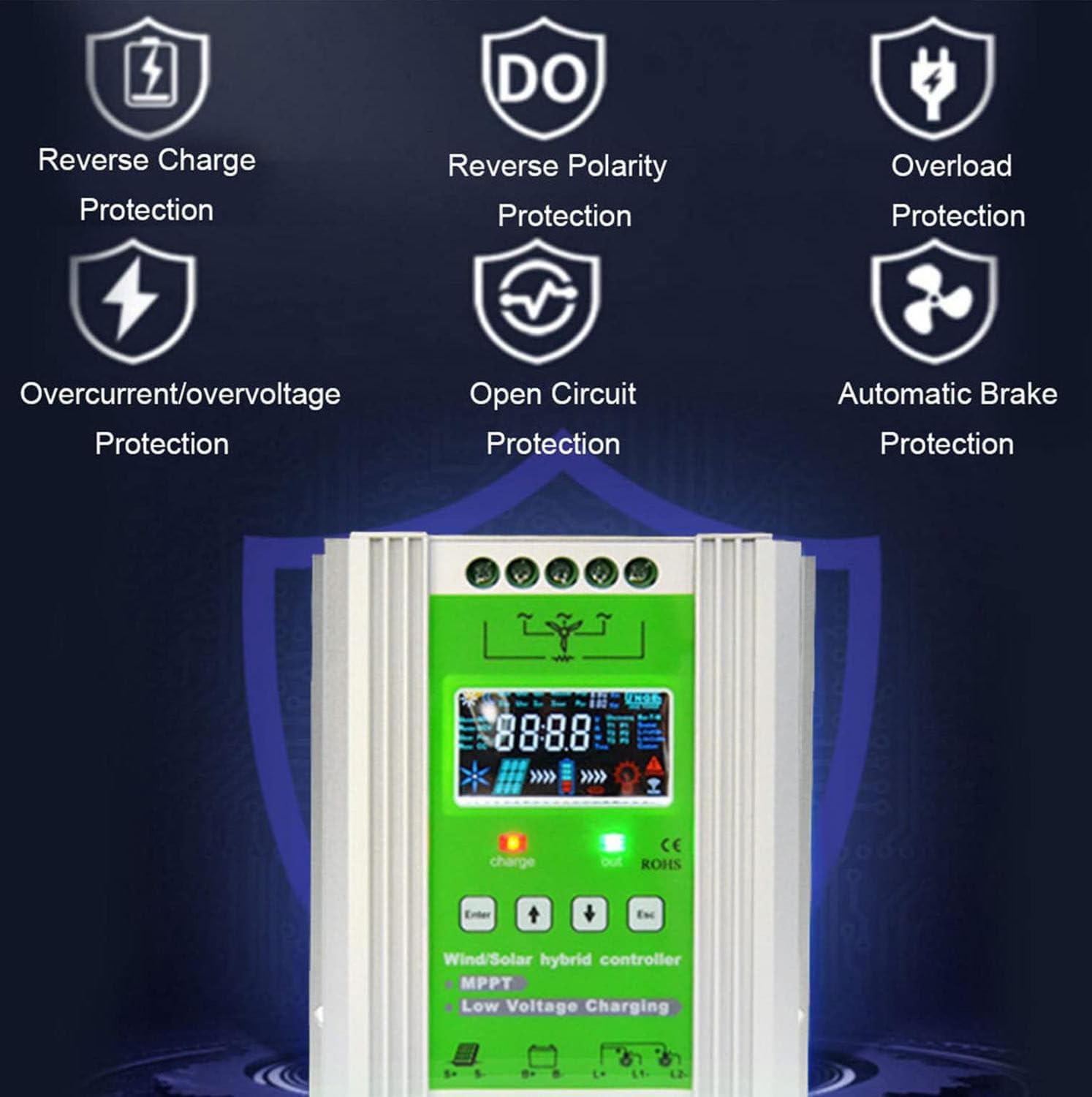Hybrid Controller,12v/24v/48v Regulator Mppt Wind Solar Hybrid Boost Controller,Wind Turbine Generator,Wind Solar Blending Controller,12V-6000W