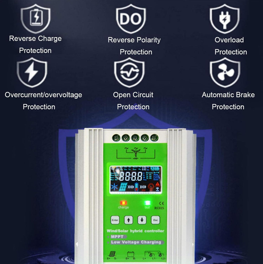 Auto 12v/24v/48v Mppt Boost Charge Controller,Hybrid Wind Solar Panel Controller,Boost Charge Regulator with Lcd Display,Wind Generator,48V-3000W