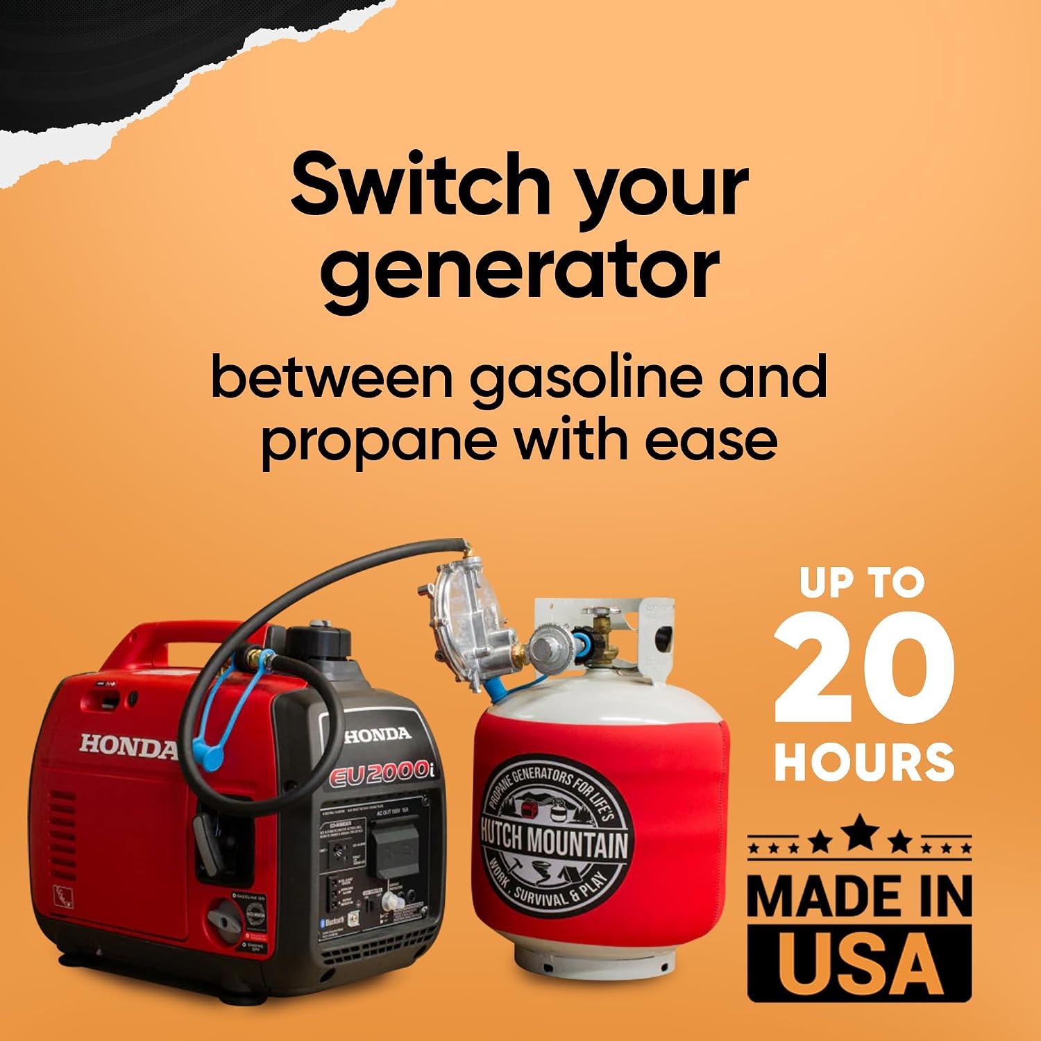Hutch Mountain Generator Propane Conversion Kit Honda EU2000i - Dual-Fuel Conversion for Propane, Gasoline & Natural Gas - Portable Generator Backup Kit for Home Emergencies, Camping, and RVs