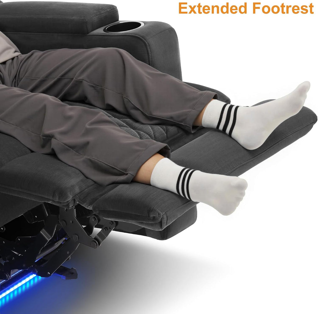MCombo Zero Gravity Oversized Power Recliner Chair for Adults with Power Headrest & LED Light, Fabric Recliner Chair for Living Room & Home Theater, USB & Type C Port, Armrest Storage HTS401
