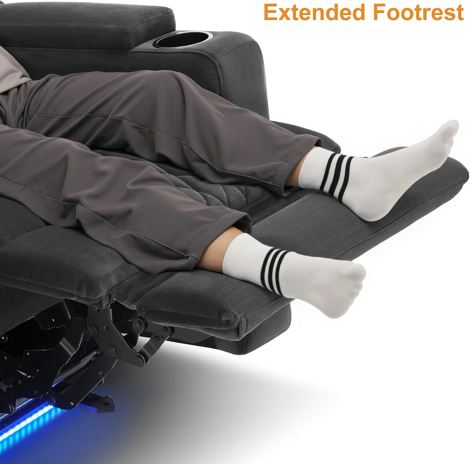MCombo Zero Gravity Oversized Power Recliner Chair for Adults with Power Headrest & LED Light, Fabric Recliner Chair for Living Room & Home Theater, USB & Type C Port, Armrest Storage HTS401