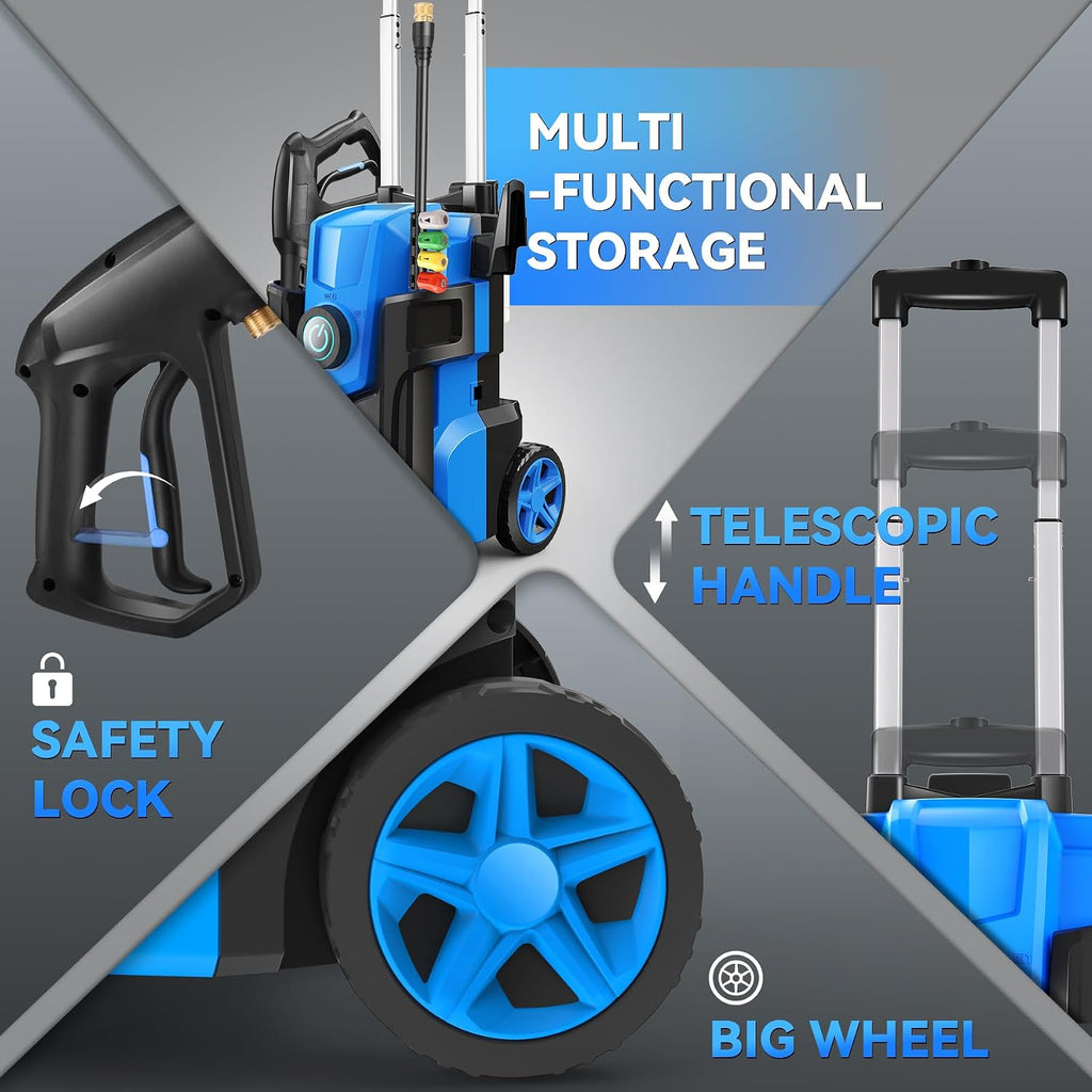 Electric Pressure Washer 5000PSI, Heavy Duty Power Washer Electric Powered, with 4 Nozzles,Foam Cannon,33FT Hose and 500ml Soap Bottle,Car Wash Machine/Car/Driveway/Patio Clean,Blue