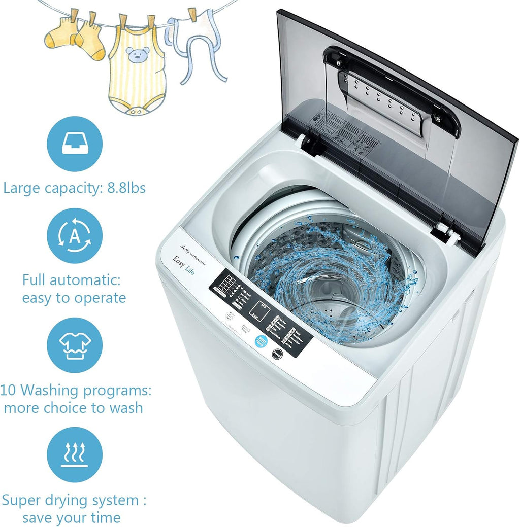 COSTWAY Portable Washing Machine, 2-in-1 Laundry Washer and Spin Combo with 10 Programs, 8.8lbs Capacity, Drain Pump and LED Display, Full Automatic Washer for Apartment, RVs, Dorm, Grey