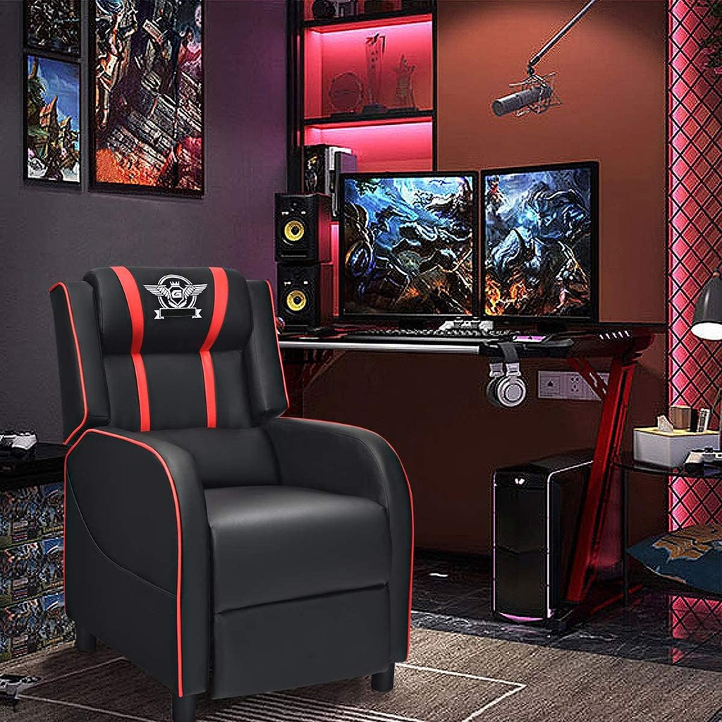 DORTALA Massage Gaming Chair for Adults, Adjustable Recliner Sofa w/Footrest and Massage Function, Adjustable Living Room Recliner, Home Theater Seating, PU Leather, 330LBS Weight Capacity, Red