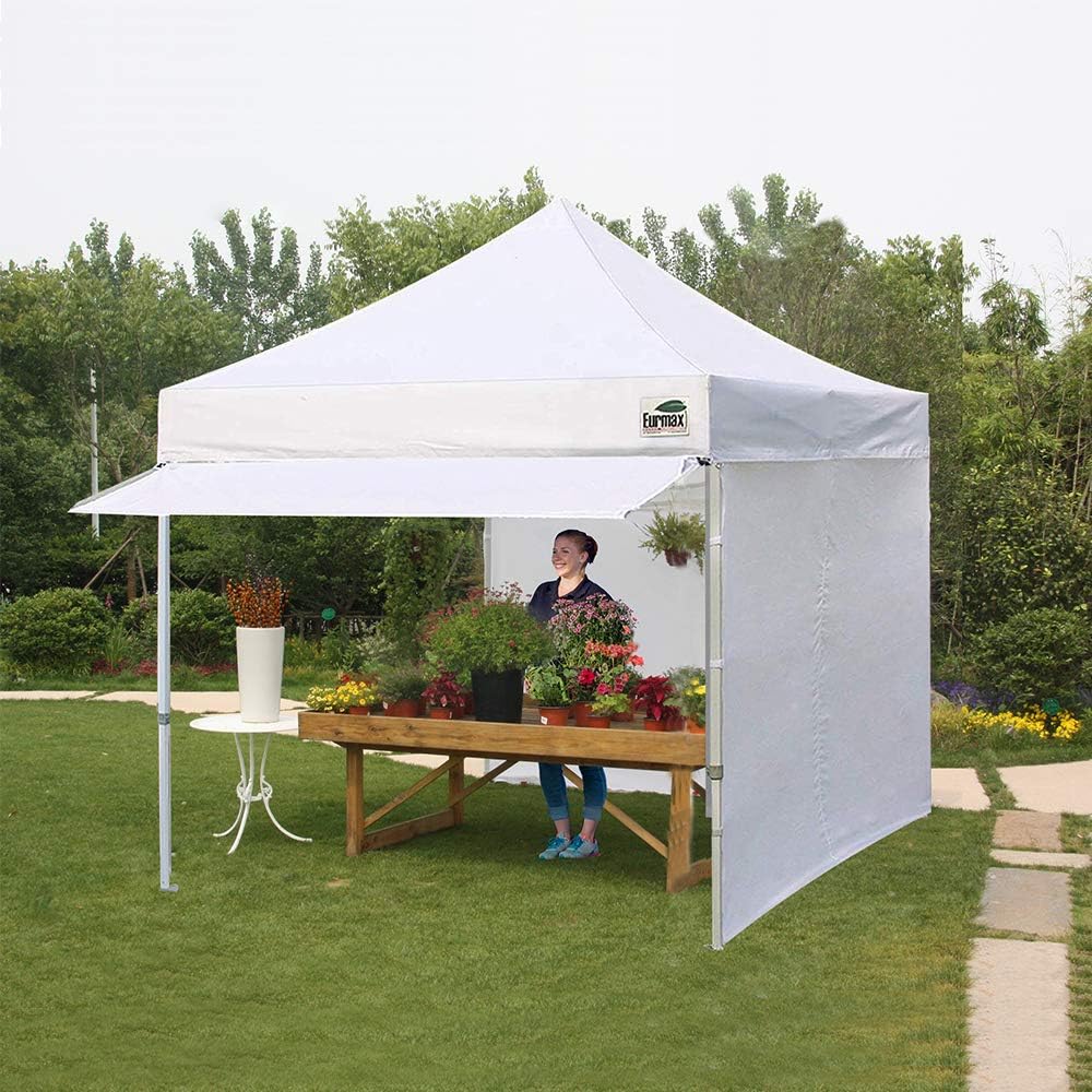 Eurmax USA 10x10 Pop Up Canopy,Commercial Tent with Patented No-Tip Rolling Bag,24sqft Extension Awning & 4 Zippered Removable Walls,UV & Water Resistant,Heavy Duty Instant Shelter Gazebo,Blue