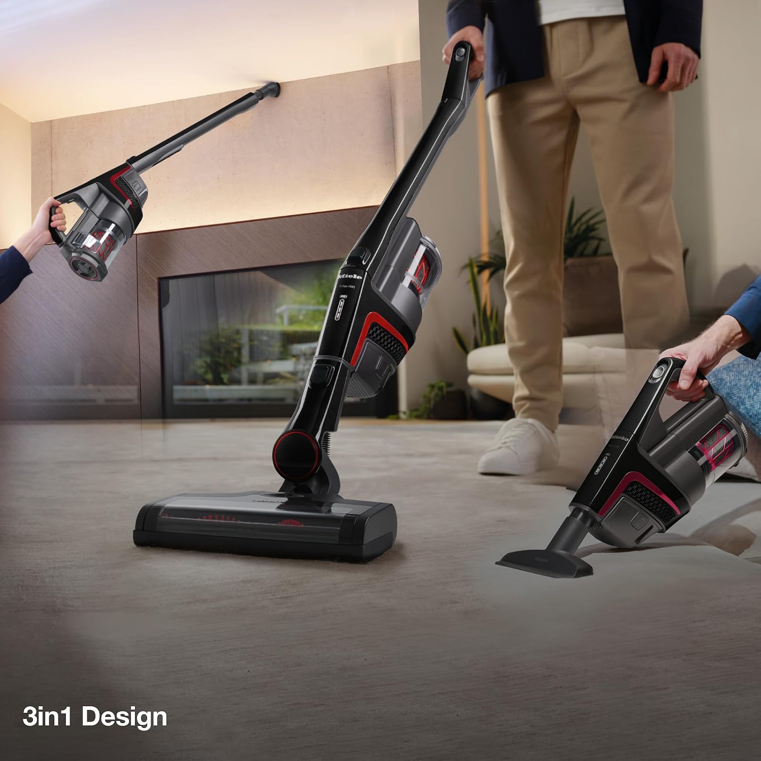 Miele Triflex HX1 Plus Self-Standing Cordless Stick Vacuum Cleaner, 60 min runtime, Obsidian Black / Red