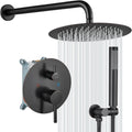 gotonovo Shower System 10 Inch Round Rainfall Showerhead Wall Mounted High Pressure Shower Faucet Set Fixture Combo with Rough in Valve and Cylindrical Handheld Spray, Oil Rubbed Bronze
