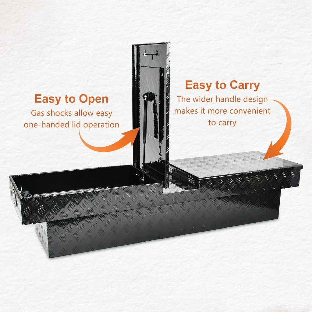 SSN 72 Inch Black Heavy-Wall Gull Wing Aluminum Truck Tool Box with 2 Locks,RigidCore Lids Pickup Truck Bed Tool Box for Storage and Organization