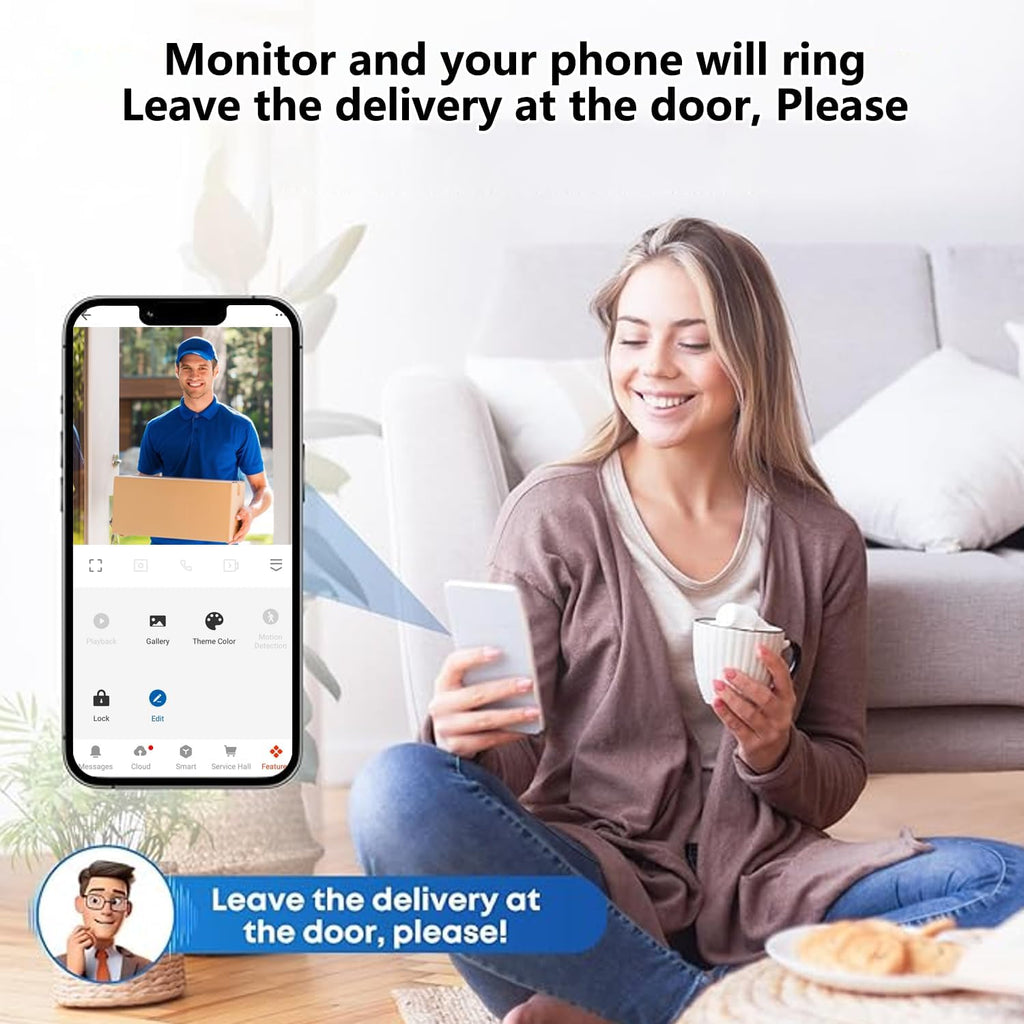 Video Doorbell with 7-inch LCD Monitor, Call Button Tuya WiFi Intercom Kit Smart Video Door Phone System 1080P 4-Wired Doorbell Camera Full Touch Monitors for Villa Home (Silvery)