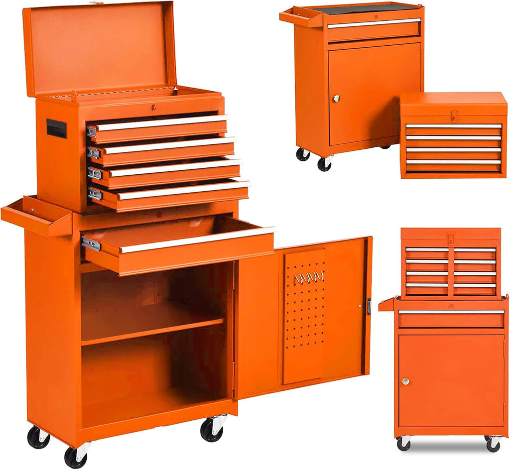 5-Drawer High Capacity Rolling Tool Chest with Wheels,Tool Box Combo Tool Storage Removable,Toolbox for Workshop and Mechanics Garage, Tool Storage Cabinet with Lockable Drawers（Orange）