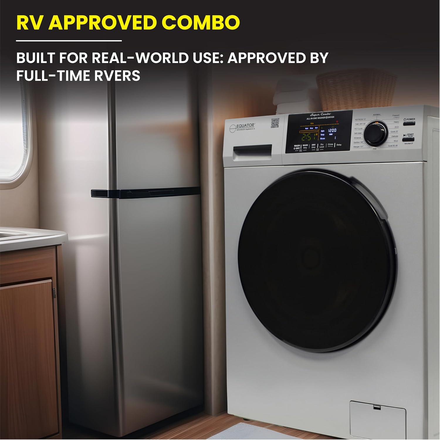 Equator All-in-One Washer Dryer VENTED-DRY 30% FASTER than Condense 15lb 110V in Silver