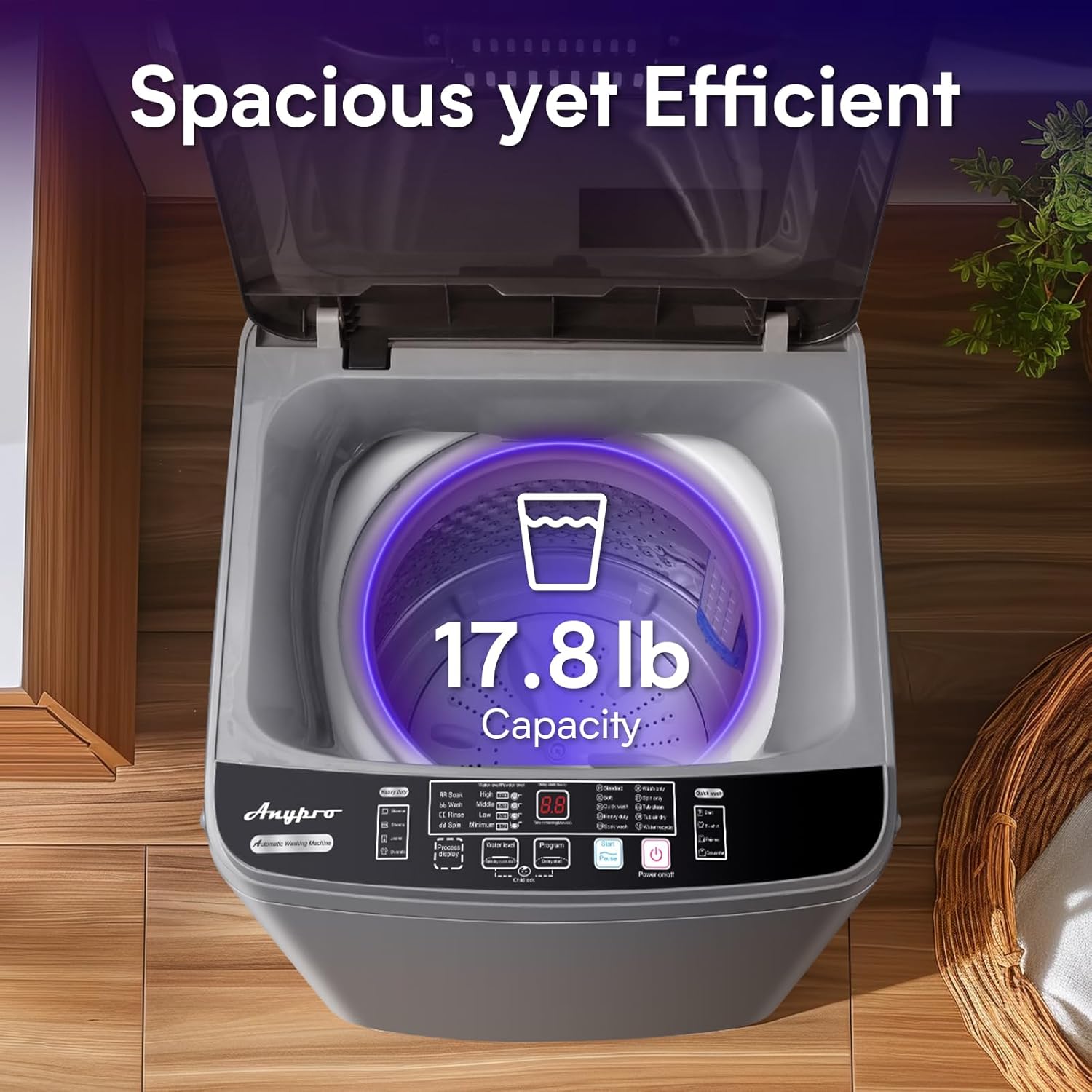 Anypro Portable Washing Machines 17.8LBS Full Automatic Clothes Washer and Spinner Combo with 10 Programs and 8 Water Levels, Compact Laundry Wash Spin Dryer for Apartment RV Dorm Home, Grey