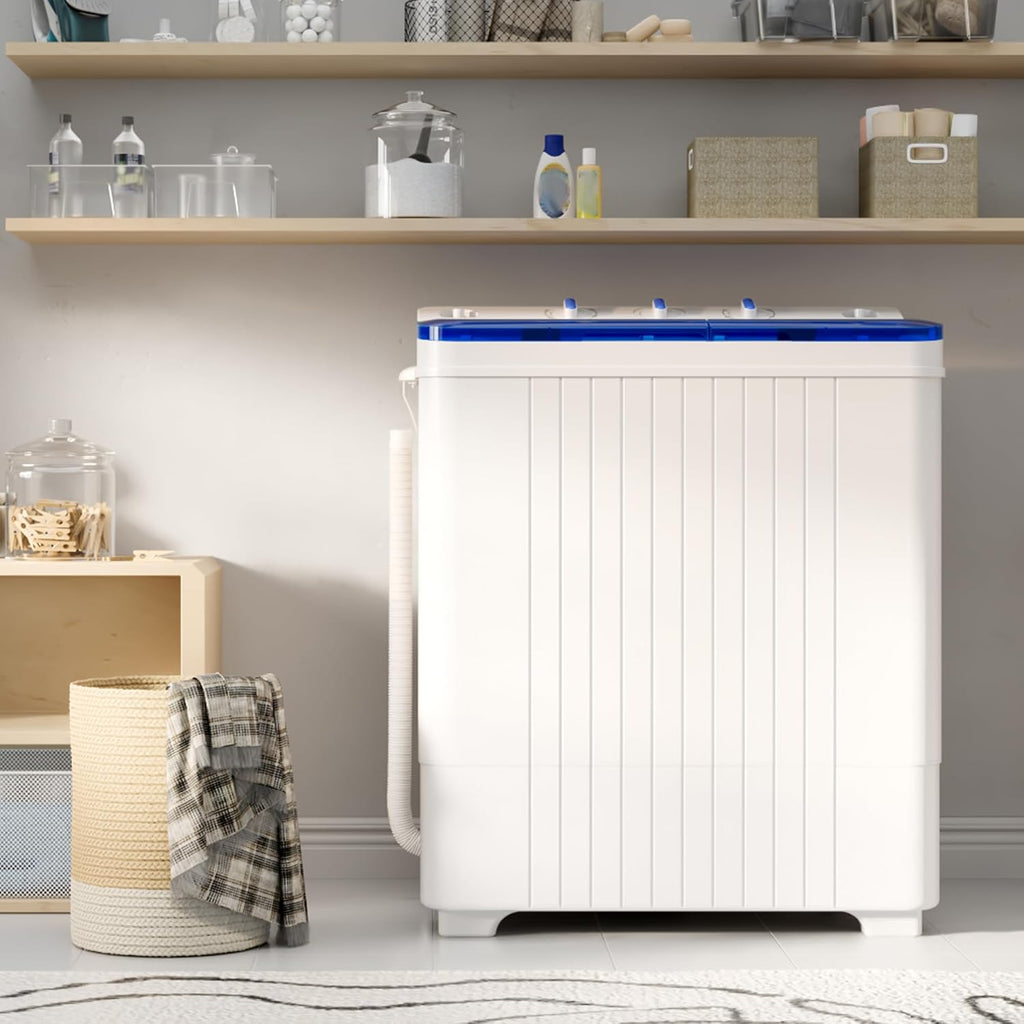 Superday Portable Washing Machine with Longer Hose, 28Lbs Compact Mini Washer and Dryer Combo,Twin Tub Washing Machine Laundry Compact Washer spinner Combo for Apartments RVs and Dorms(Blue)