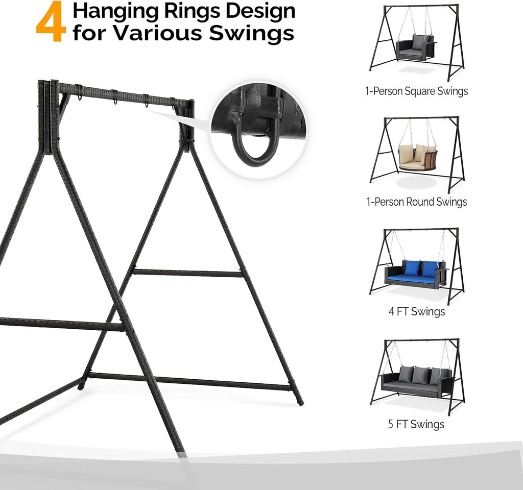 VINGLI Upgraded 7 FT Rattan Porch Swing Frame, Heavy Duty 1200 LBS Weight Capacity Swing Stand for Outdoors, Black