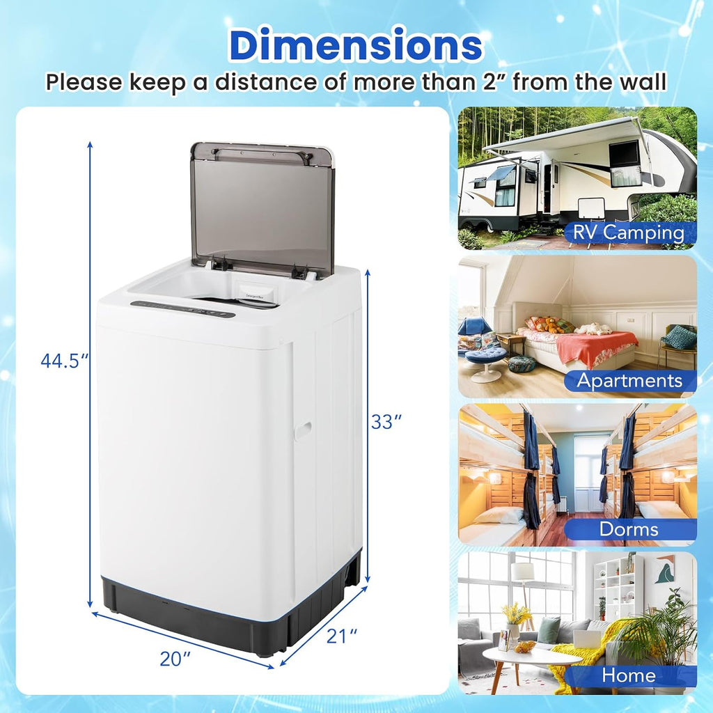 COSTWAY Portable Washing Machine, 11 LBS Full Automatic Portable Washer with 8 Modes, 10 Water Levels, LED Display & Built-In Drain Pump, 1.5 Cu.Ft. Washer & Spinner Combo for Apartment RV (White)