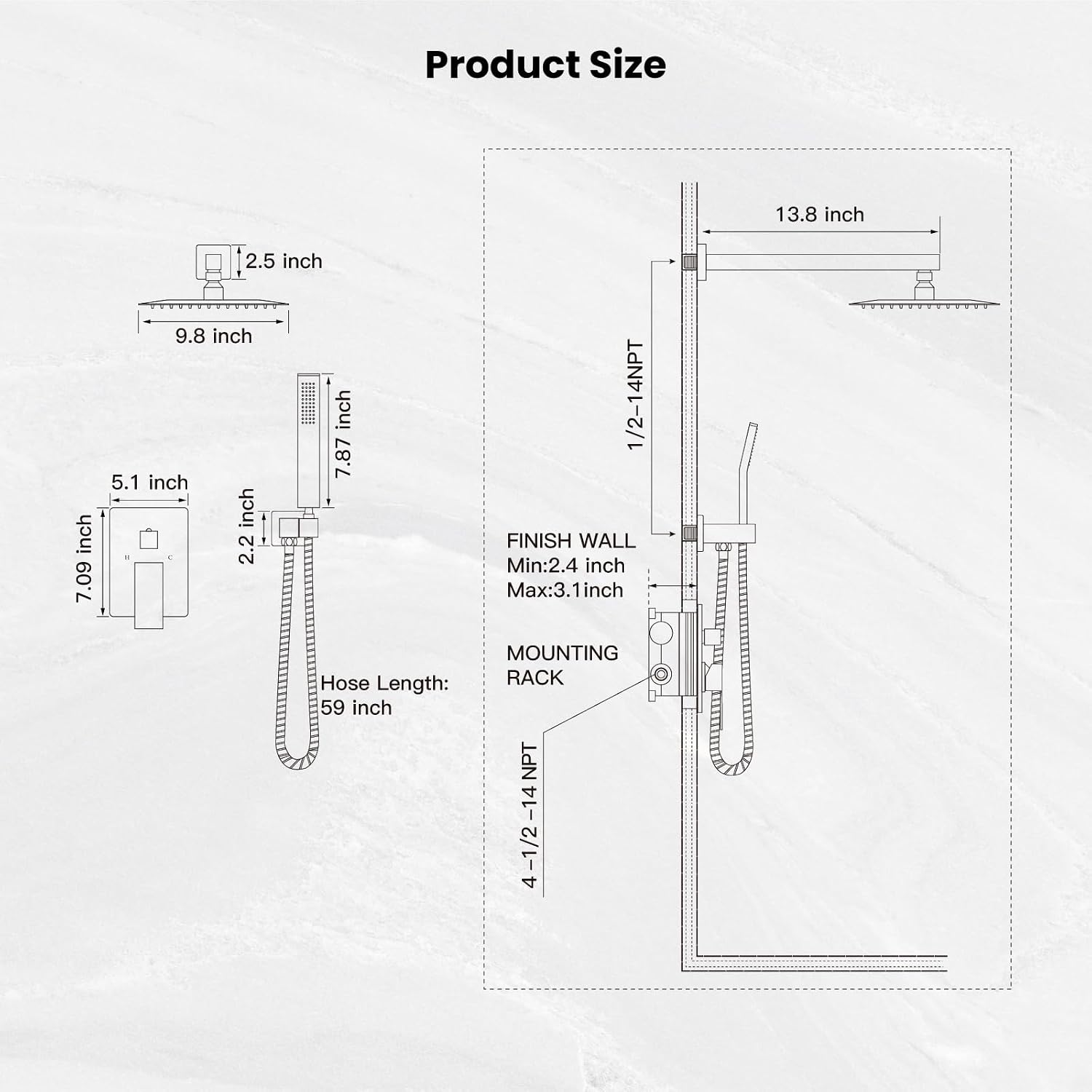 gotonovo Rainfall Bathroom Shower System Rain Shower Head and Handle Set Wall Mounted Shower Complete Combo Solid Brass Pressure Balancing Shower Mixer Valve 10 Inch Matte Black