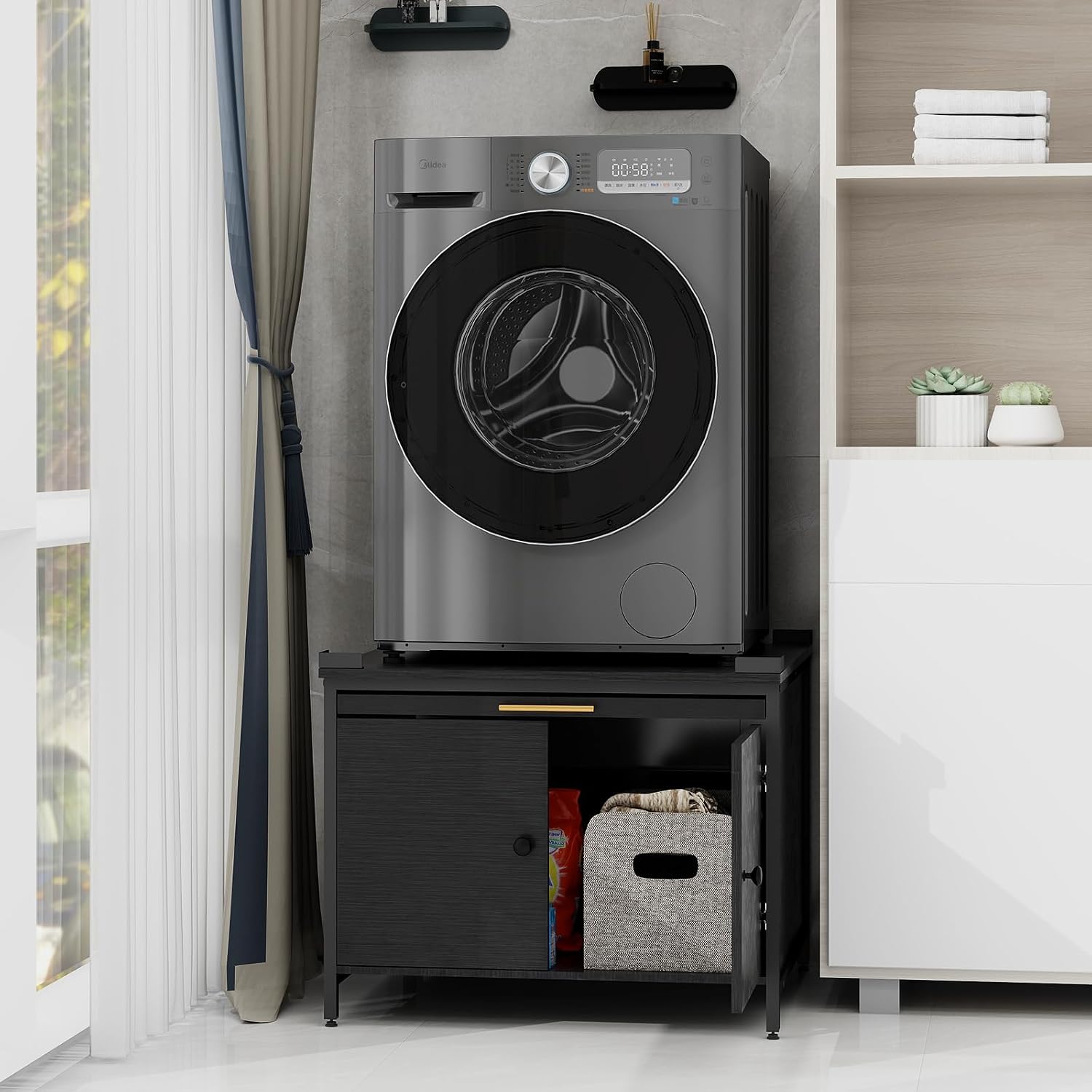 ZealWe Laundry Pedestal for Washer and Dryer, 29' Universal Washing Machine Stand with Adjustable Feet, Fit Anti-Vibration Design with Telescopic Laundry Basket Shelf, 700 LBS Capacity