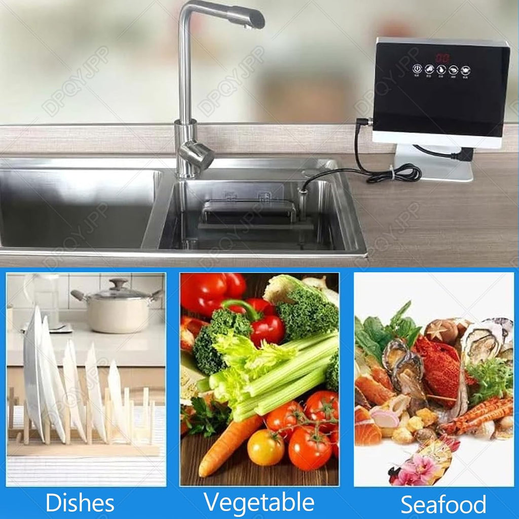 Ultrasonic Dishwasher in Sink, 380W Electric Sink Dish Washing Machine Cleaner with Touch Control, Multifunctional Fruit Vegetables Sink Dishwasher, Installation-Free